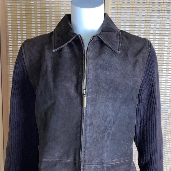 Fabio Chocolate Brown Full Zip Suede Leather & Knit Jacket Size Large - Picture 2 of 7